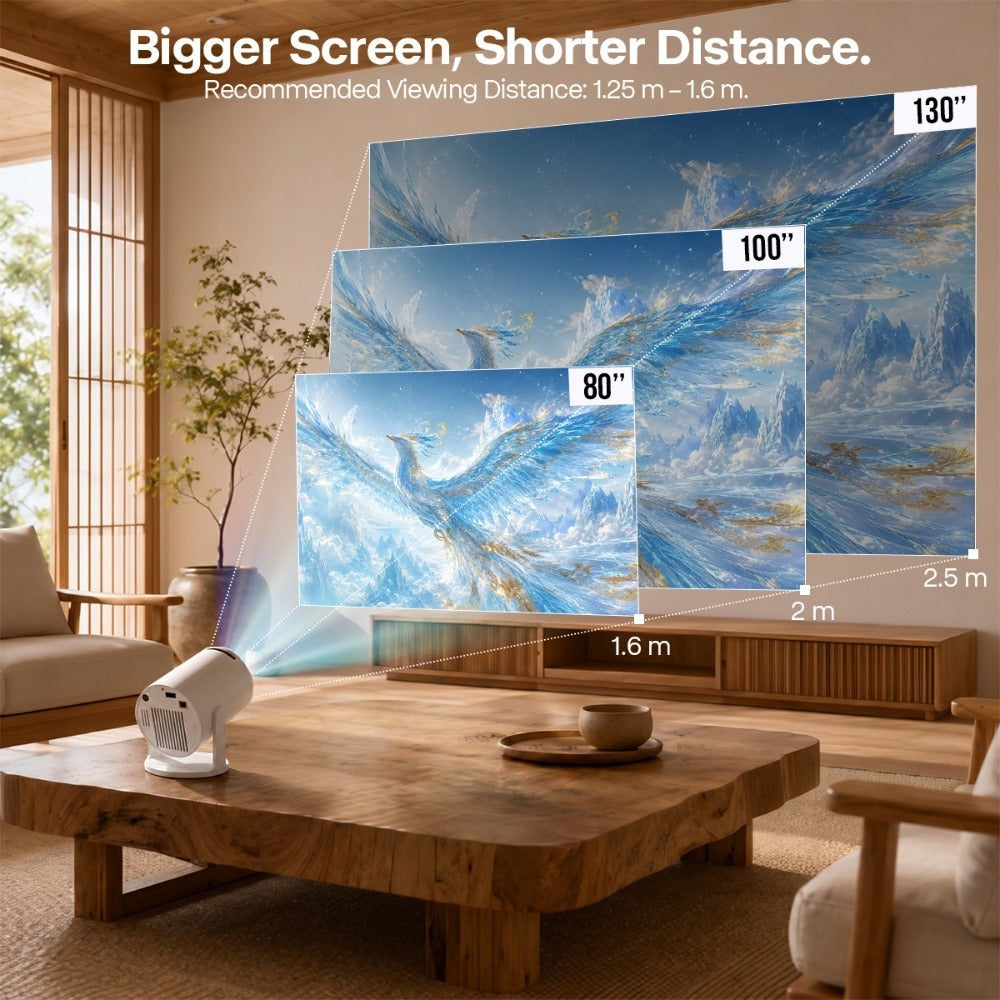[Proyector Mini Portátil para el Hogar Magcubic HY300Pro] Nativo 720P, Compatible con 8K - 300ANSI - Enfoque Manual y Corrección Trapezoidal - Relación de Proyección 0.9:1 - Android 14 - Almacenamiento de 1GB RAM + 8GB ROM - Mini Proyector de Cine en Casa