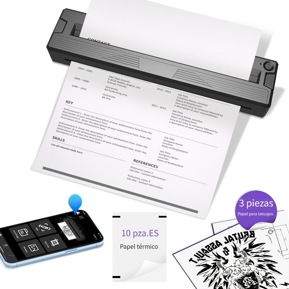 Impresoras Portátiles Inalámbricas para Viajes, Impresora Térmica Inalámbrica Mini sin Tinta Mejorada Compatible con Android, IOS y Portátil, Soporta 21.59cm X 27.94cm Carta de EE. UU. y A4, Impresora Móvil Pequeña Portátil para Viajes y Hogar (con 3 hoja