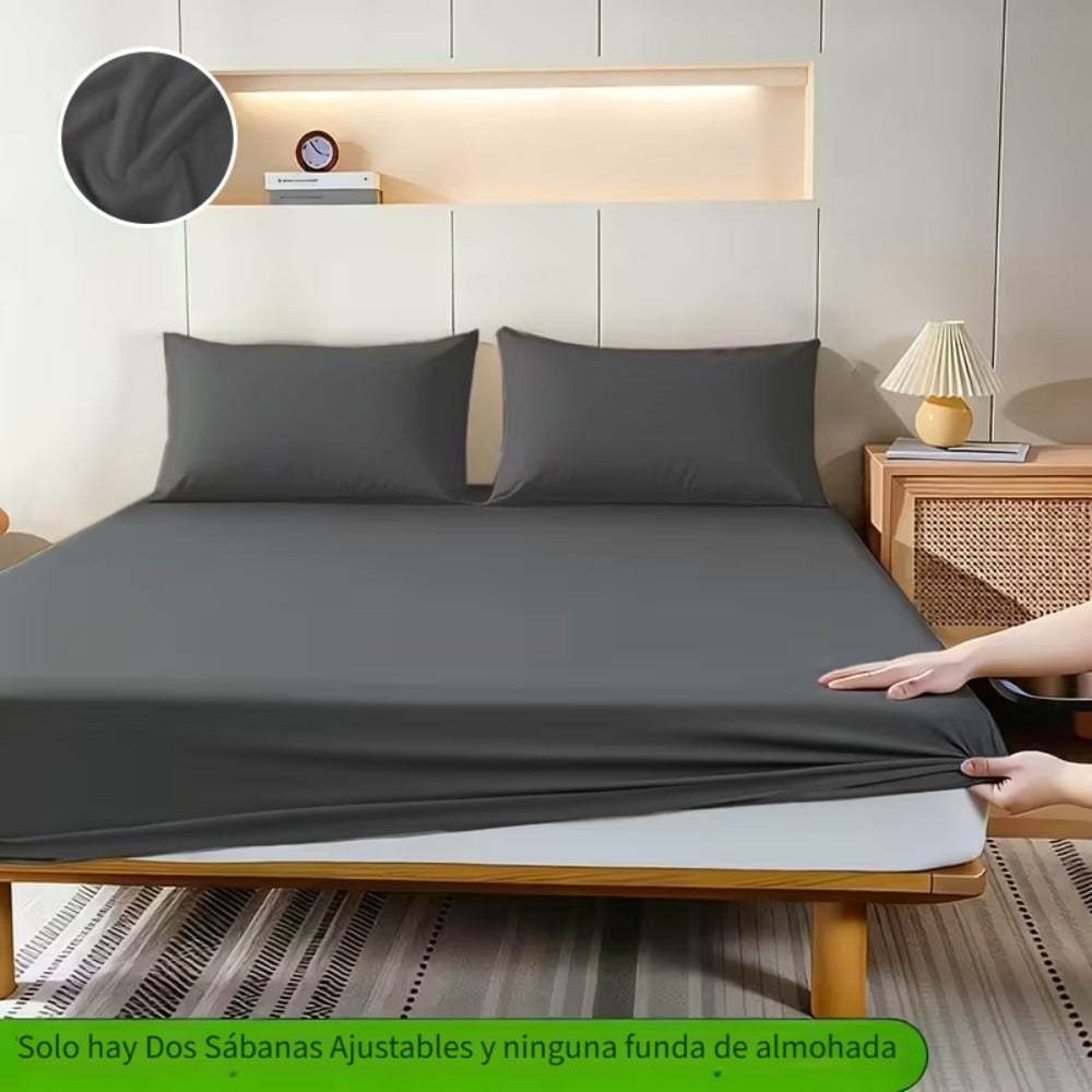 Paquete de 2 Sábanas Ajustables de 100% Poliéster Jersey 130gsm, Color Aleatorio, Sábana de Lino Completo, Falda de 30cm, Hipoalergénica, Sábana Transpirable, Adecuada Para Dormitorio, Residencia Estudiantil Y Habitación De Invitados, Lavable A Máquina, R
