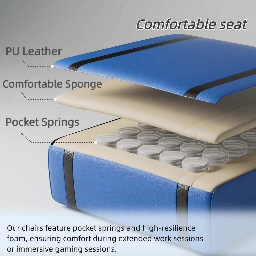 Silla Gaming con Cojín de Resortes de Bolsillo, Silla de Computadora Ajustable en Altura, Silla Ergonómica para Adultos con Soporte Lumbar de Masaje, Silla con Función Giratoria, para Gaming u Oficina