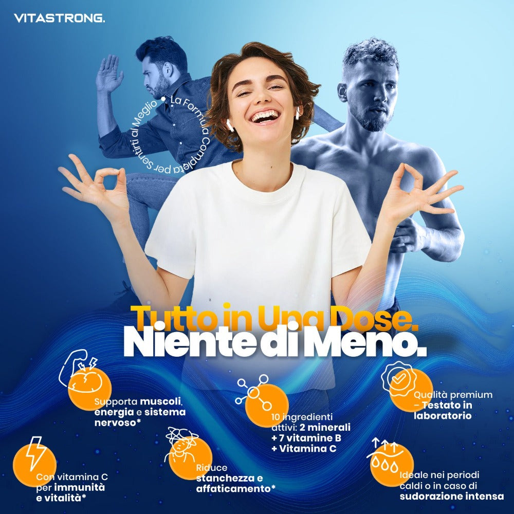 Vitastrong Magnesio y Potasio Fórmula 10 en 1, Sobres de Suplemento Multivitamínico de Potasio y Magnesio, 24 Barras con Vitamina C y Complejo B, Sin Sacarosa, Sin Gluten, Sabor a Naranja