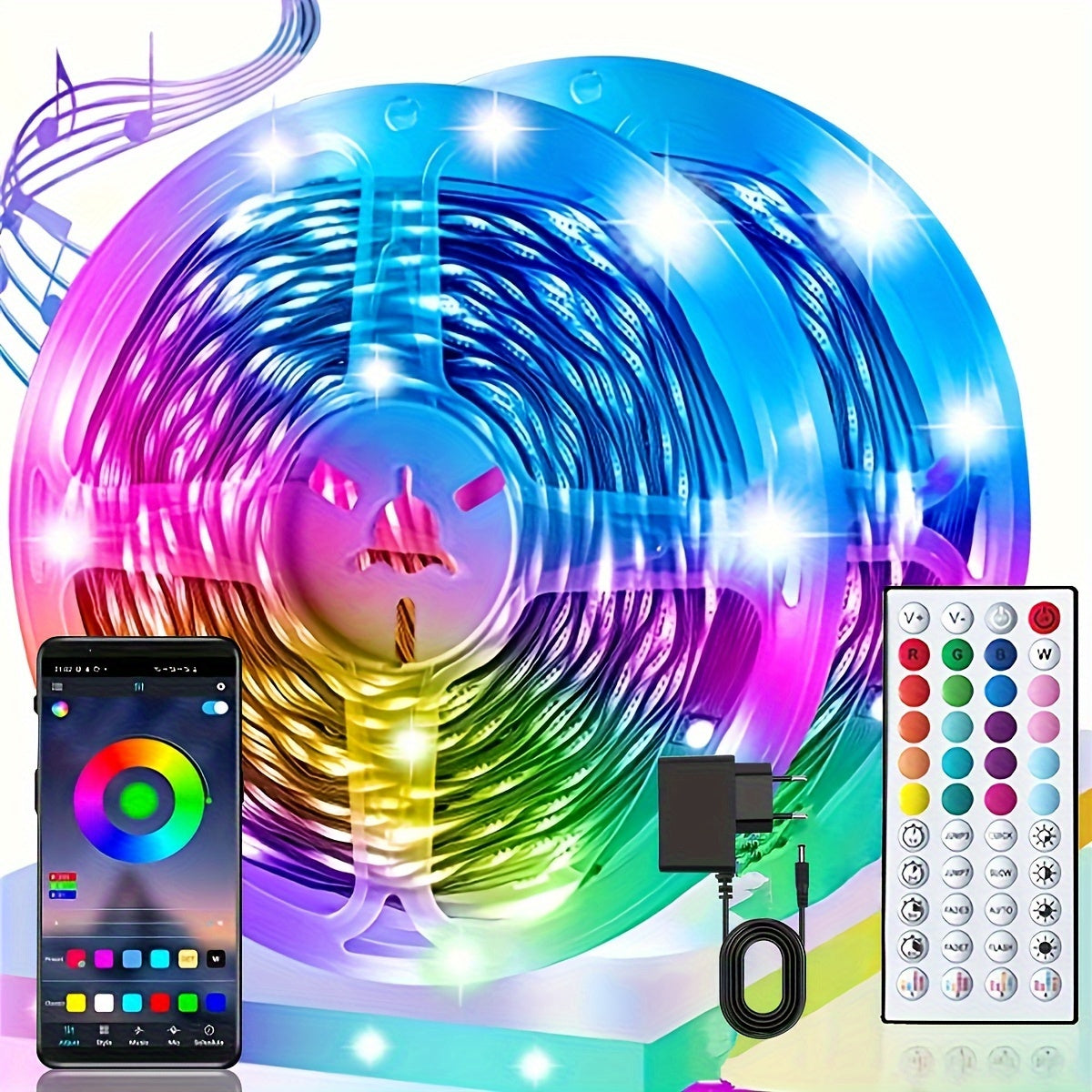 Tiras de luces LED de 10m-30m para dormitorio, luces inteligentes RGB que cambian de color con control remoto, color y brillo ajustables, modo parpadeante, perfectas para sala de juegos, fiestas, camping, decoraciones de árbol de Navidad en habitación