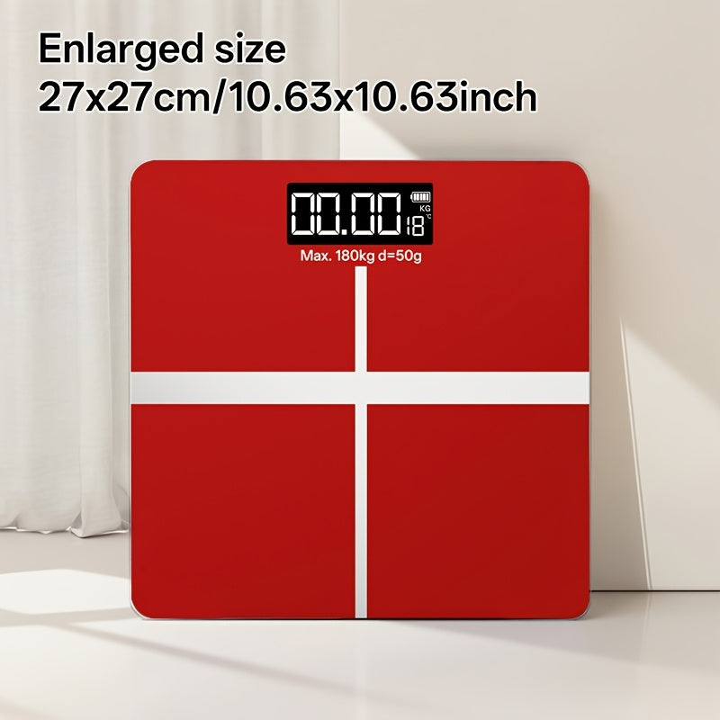 Báscula de baño de alta precisión, báscula electrónica de cuerpo con pantalla LCD ultradelgada con visualización de temperatura, inicio automático al pesar, pesaje hasta 180 kg, cambio de unidad LB/KG, diseño de plataforma de vidrio templado antideslizant