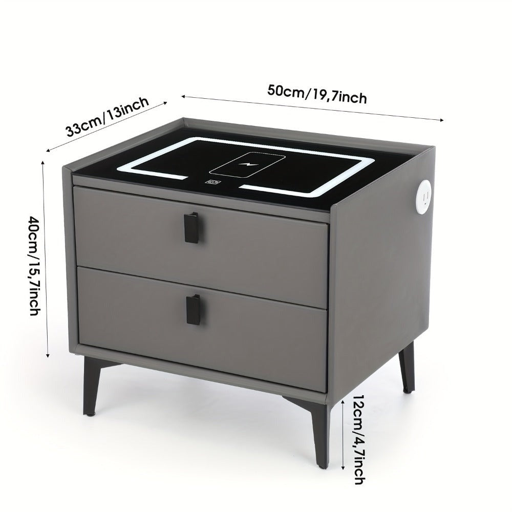 Mesita de noche, organizador de mesita de noche con luz LED, mesita de noche de 2 cajones, cómoda para sala de estar/dormitorio