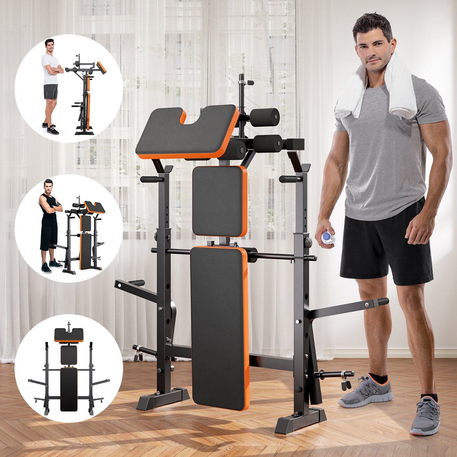 Banco de Pesas Ajustable Todo en Uno: Estación Multifuncional para Sentadillas, Extensión de Piernas y Flexiones Mariposa para Entrenamientos Corporales Completos en Casa