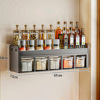 Organizador de especias de acero inoxidable para pared de 5 rejillas con 5 frascos de especias, organizador de almacenamiento de cocina multifuncional, organizador de especias de acero al carbono, instalación sin taladro, almacenamiento de cocina multi-co