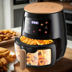 Freidora de Aire Digital de 5.5L, Cocina Saludable Baja en Grasas Sin Aceite, Horneado, Freír y Asar, con Apagado Automático y Protección contra Sobrecalentamiento, Ideal para Papas Fritas, Pollo y Verduras, Blanco y Negro
