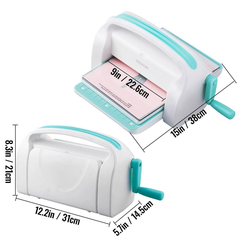 Máquina manual de corte y estampado de VEVOR, máquinas de corte portátiles, kit completo de máquina de scrapbooking con apertura de 9 pulgadas incluido, para artes y manualidades, scrapbooking, creación de tarjetas y manualidades, color blanco