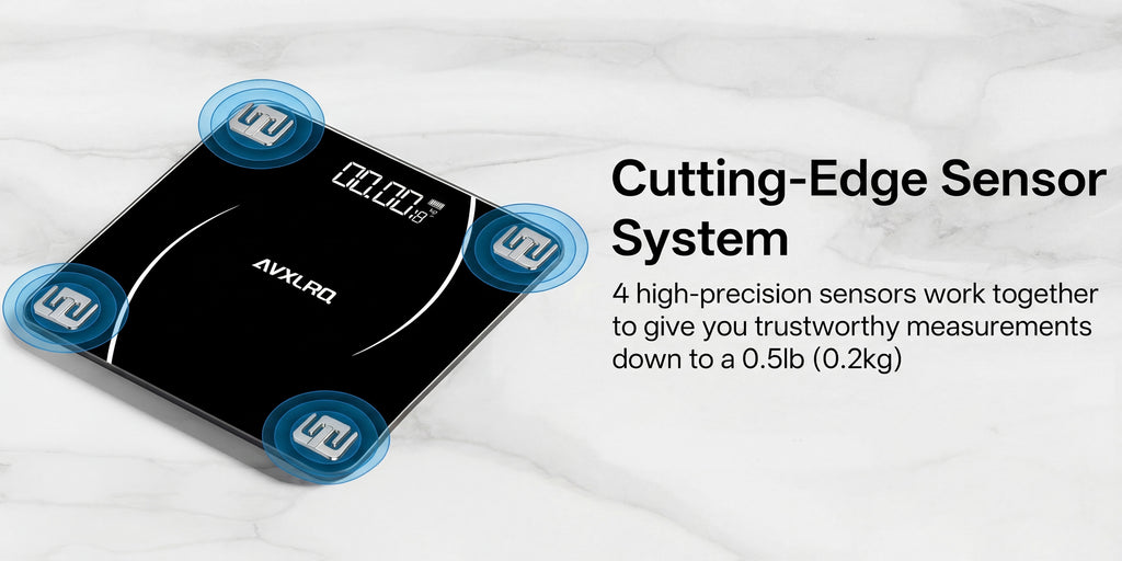 Báscula de baño de alta precisión, báscula electrónica de cuerpo con pantalla LCD ultradelgada con visualización de temperatura, inicio automático al pesar, pesaje hasta 180 kg, cambio de unidad LB/KG, diseño de plataforma de vidrio templado antideslizant
