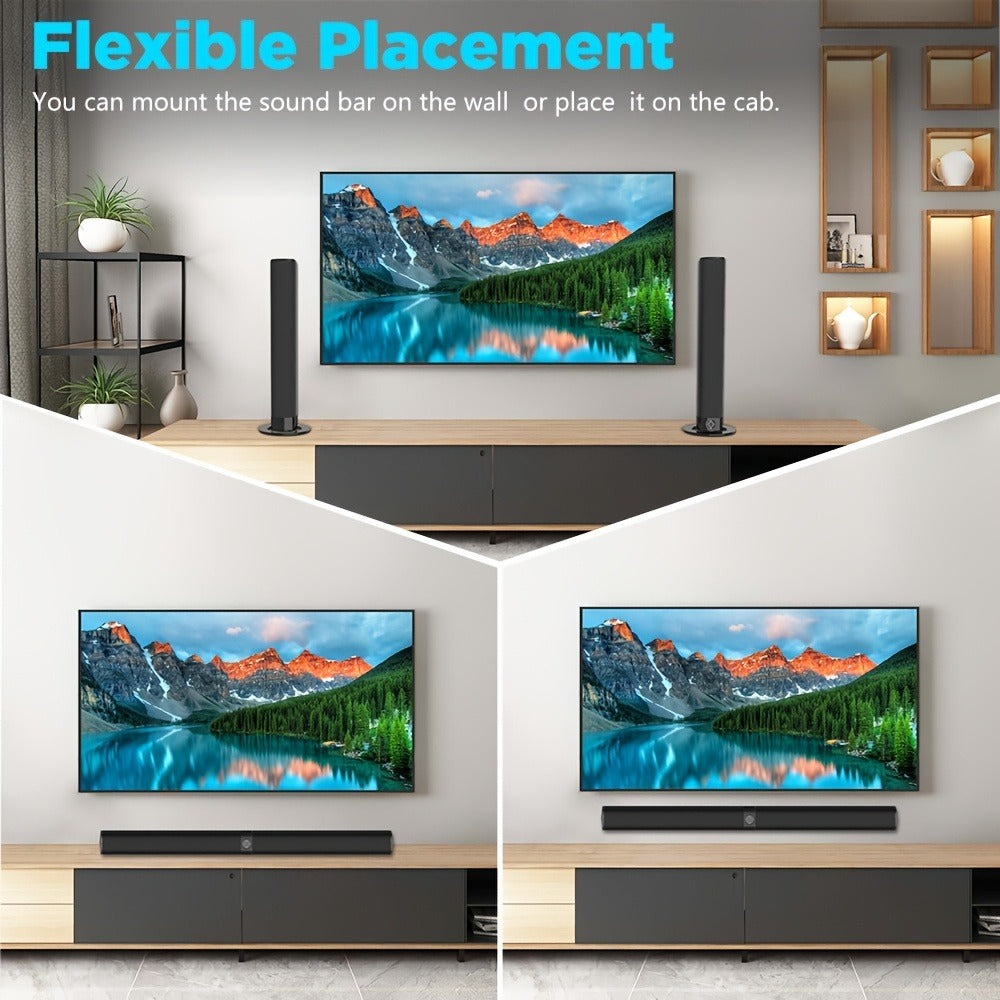 Barras de sonido de 81.28 cm para TV, barra de sonido para Smart TV, altavoz sin varillas, barra de sonido con cable e inalámbrica, barras de sonido separables 2 en 1 con conexión ARC/óptica/AUX, con control remoto por infrarrojos