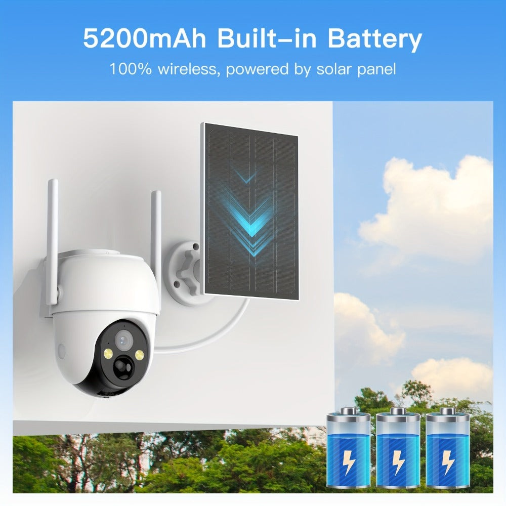 4 cámaras de seguridad de visión nocturna a color Laxihub, cámara de video PTZ Wifi, audio bidireccional, cámara de seguridad inalámbrica inteligente para el hogar con seguimiento de movimiento, alimentada por energía solar, monitoreo exterior y detección