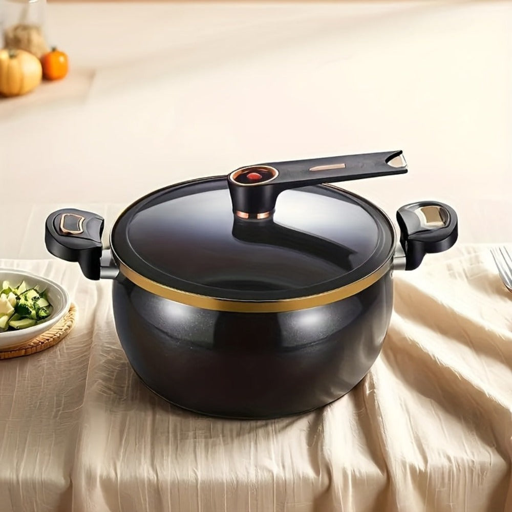 Olla para Sopa Multifuncional de 7L, Diseño de Gran Capacidad, Asas Dobles, Fácil de Levantar y Colocar, Utensilios de Cocina Multifuncionales, Estructura de Hierro Grueso, Material Duradero, Utensilios de Cocina Elegantes, Tapa de Vidrio, Adecuada para S