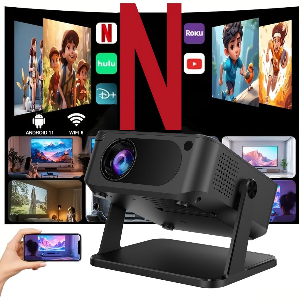 Proyector Portátil Inteligente con Android 11 Integrado, WiFi y Bluetooth 5.0, Control por Voz, 130 Lúmenes, Soporte 4K y 720P Nativo, Compatible para Cine en Casa, Proyector para Cama, Oficina, Proyector Portátil