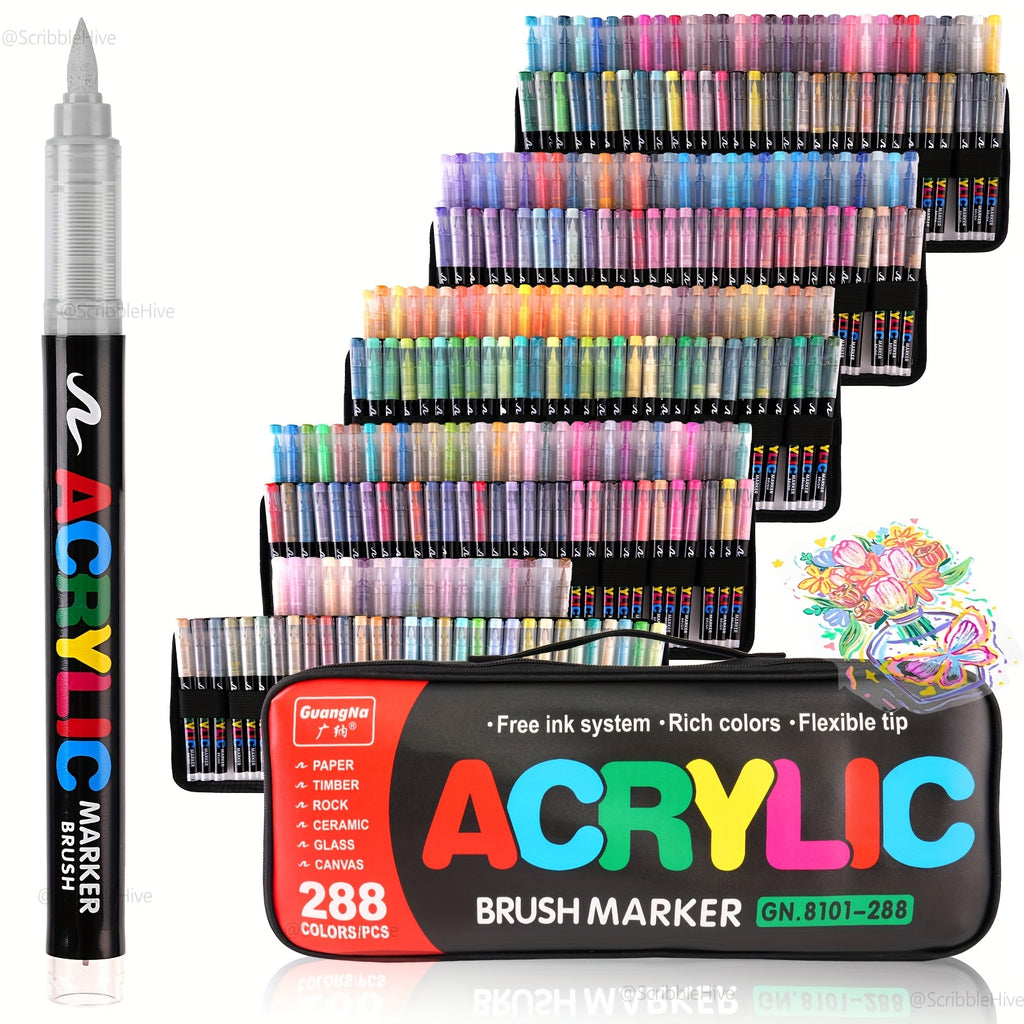 Rotuladores | Guangna Juego de rotuladores acrílicos nuevos de 288/240 colores, tinta líquida, rotuladores de dibujo artístico, empaque elegante