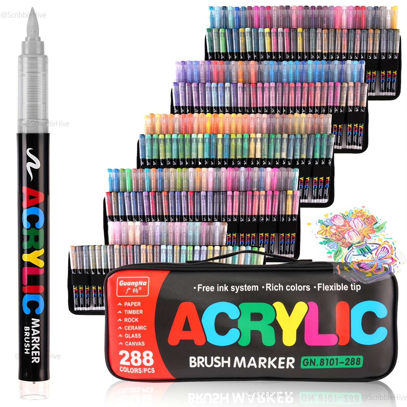 Rotuladores | Guangna Juego de rotuladores acrílicos nuevos de 288/240 colores, tinta líquida, rotuladores de dibujo artístico, empaque elegante