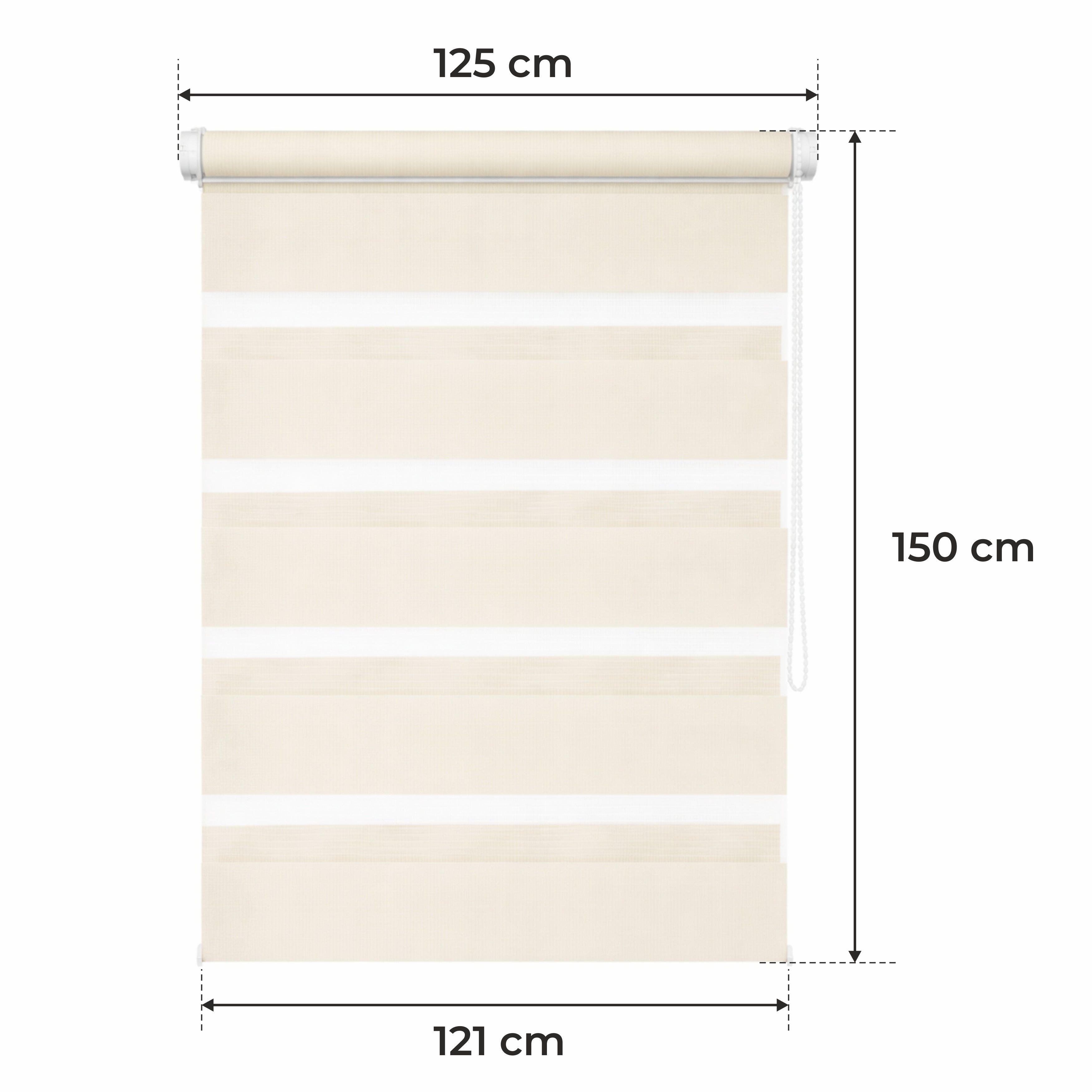 Cortina Opaca Día y Noche - BEIGE - 32 Tamaños - BOJANEK DÍA & NOCHE - No Invade la Ventana, Instalación Sin Taladrar, Regulación por Cadena, Soportes Ajustables para Diferentes Grosores de Ventana, Diseño Moderno, Protección Contra la Luz y la Privacidad