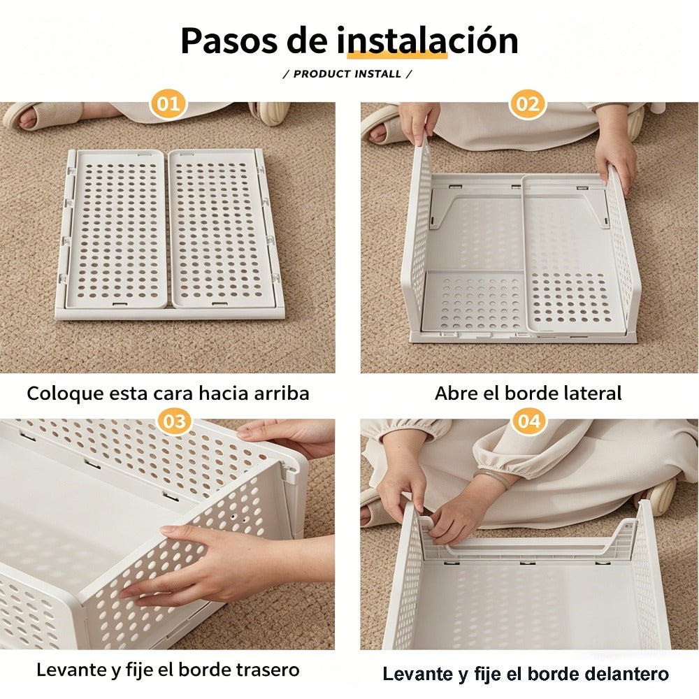 4pcs Organizadores Armario Plegables y Apilables, Cajones de Almacenaje con Separadores Extraíbles, Almacenaje y Organización para Dormitorio, Oficina y Baño, Plastico