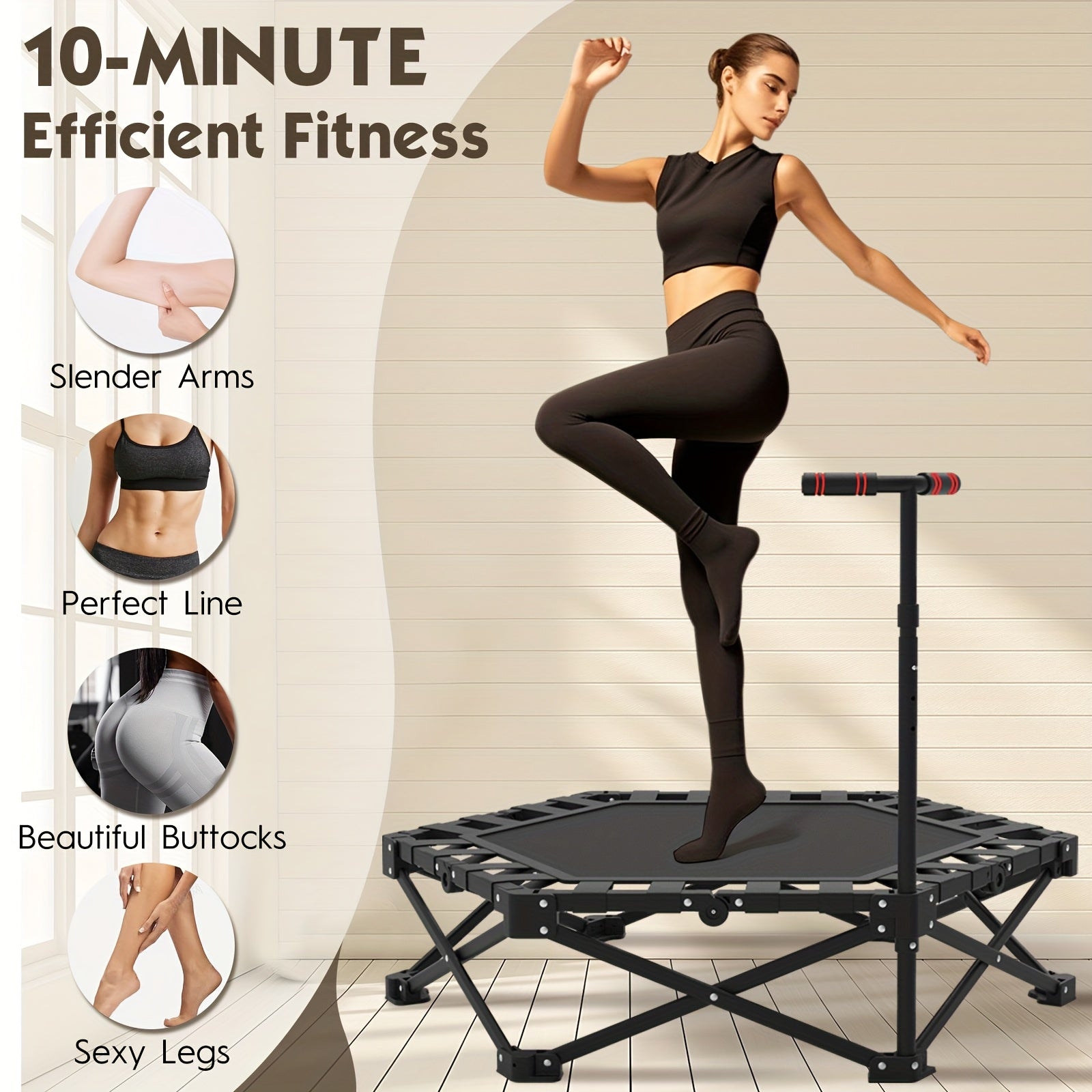 Trampolín Plegable Mini para Adultos con Resortes, Trampolín de Salto Pequeño con Manijas y Poste, Ideal para Interiores