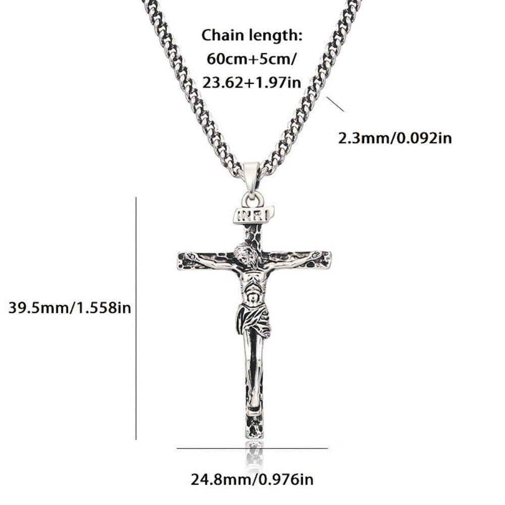 ARTPAGE 925 Plata Plateada, Collar de Cruz Pequeña de Jesús para Hombres, Moda Clásica, Longitud del Collar 60cm/24in, con Cadena de Extensión de 5cm/2in, Tamaño Ajustable Libremente, Regalo de Navidad o San Valentín con Caja de Regalo Exquisita