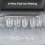 Máquina de cubitos de hielo LEENON, productora de cubitos de hielo de 12 kg, 8 cubitos listos en 6 minutos, máquina de cubitos de hielo negra con asa portátil, 12 kg/24 H, máquinas de cubitos de hielo autolimpiables