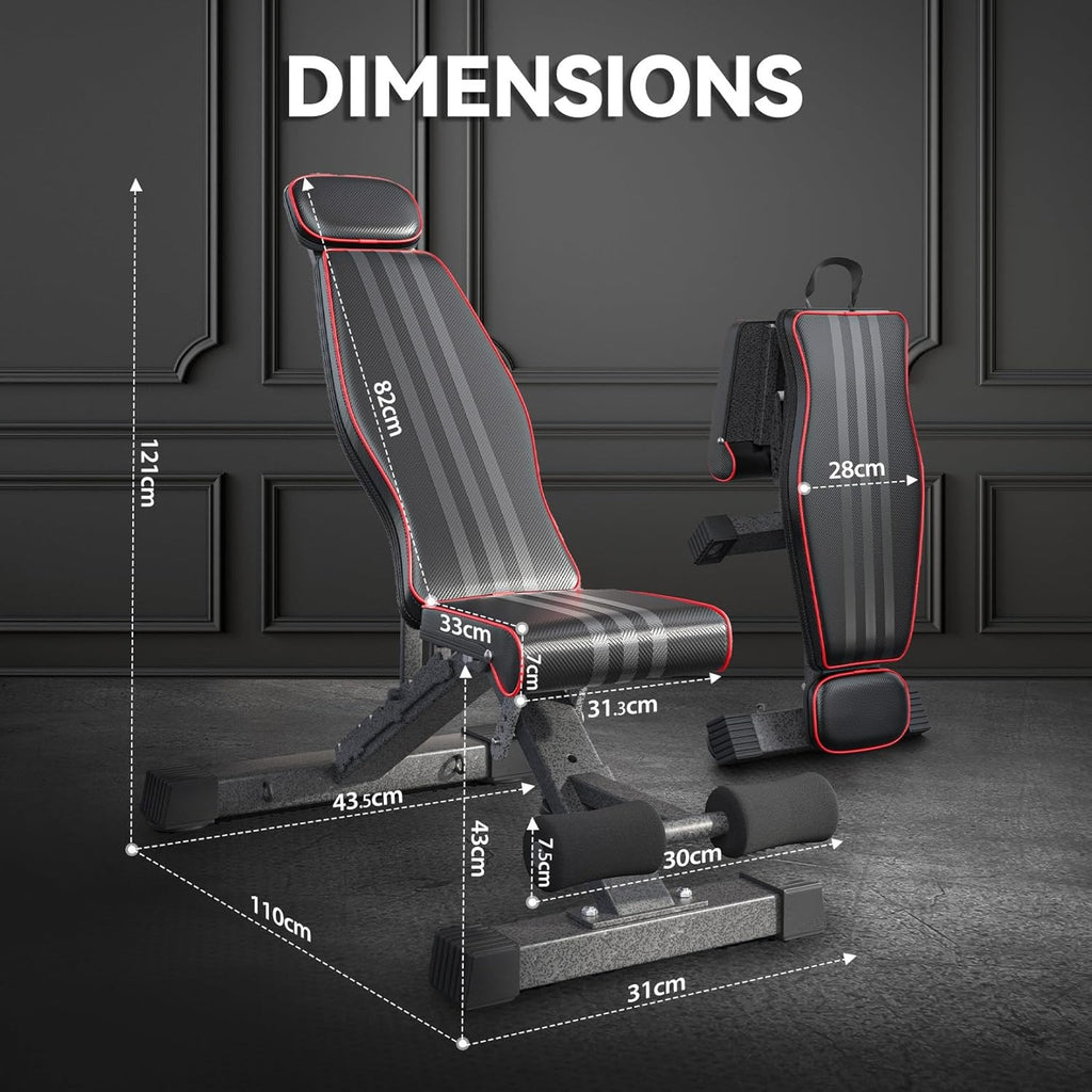 Banca Plegable con Capacidad de 299.37 KG - Banco Ajustable para Gimnasio en Casa, Entrenamiento Completo del Cuerpo con Soporte para Cabeza y Columna Vertebral, Ideal para Navidad y Acción de Gracias