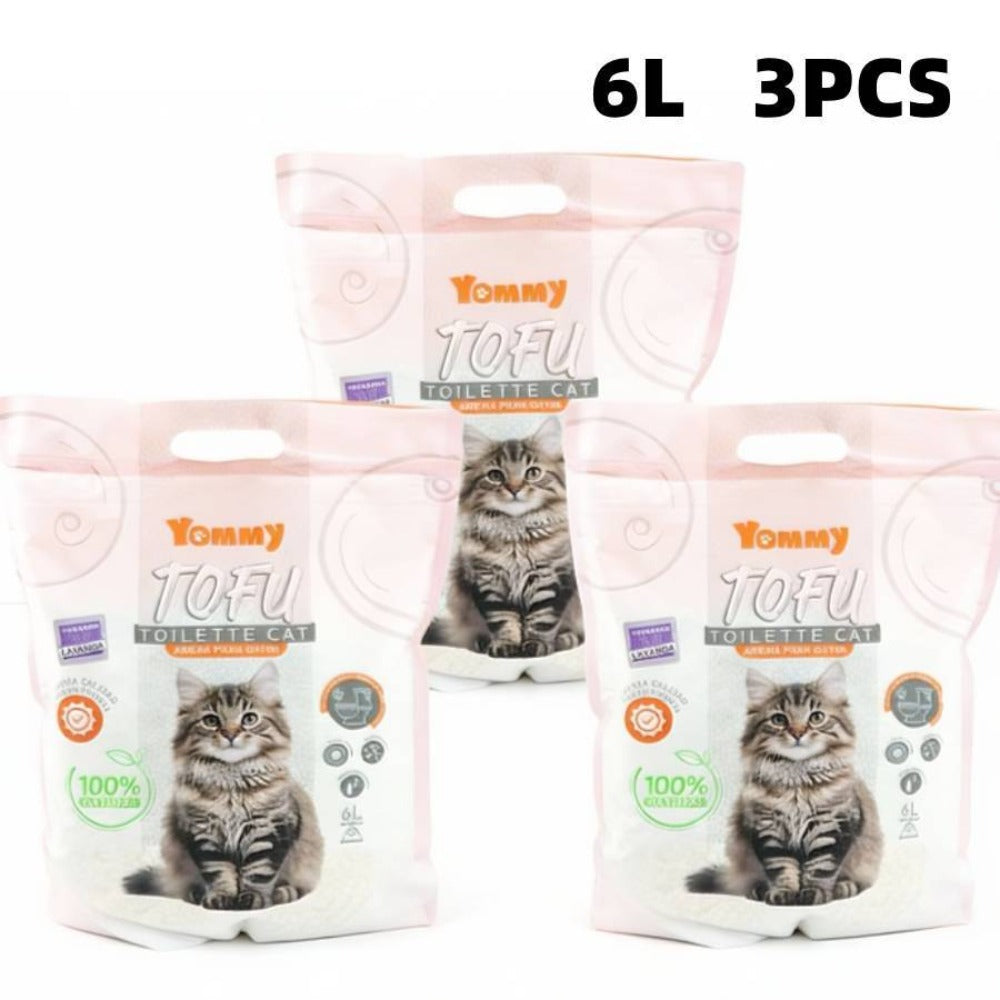 Arena para gatos de tofu, 18 litros (3 bolsas) | Aglomeración rápida, desodorizante eficaz | Ingredientes 100% naturales | Soluble en agua | Neutraliza olores | Sin polvo | Súper absorbente | Ligera | Disponible en aromas Original, Lavanda, Manzana y Limó