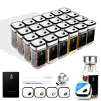 SAEIV Juego de Botellas de Vidrio Cuadradas para Condimentos 12/24 (con Tapa), Botellas de Vidrio, Botella de Especias de 120ml, Escala de Tres Capas con Rotación 360°, Elección Ideal para Almacenar Especias de Cocina