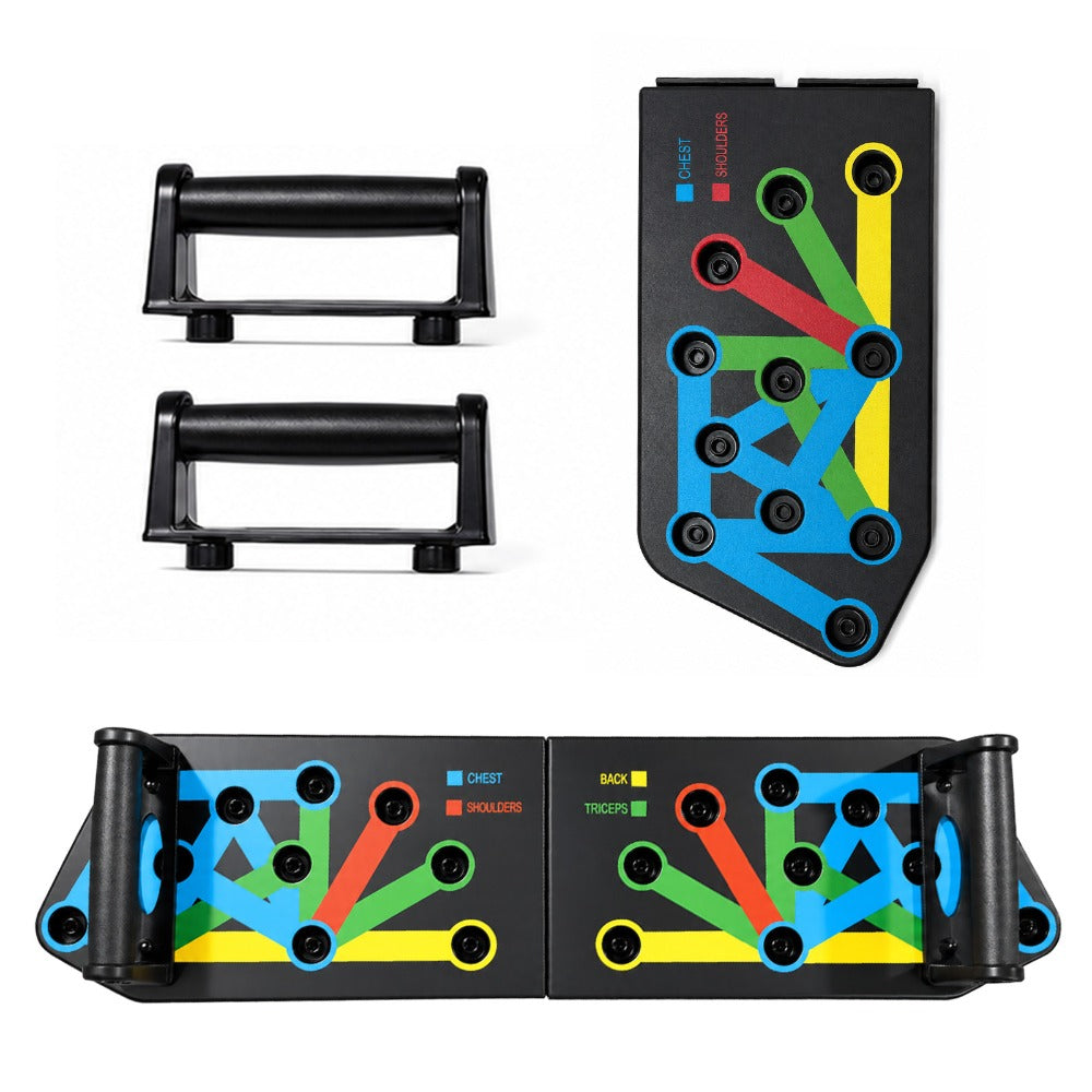 Tabla de flexiones multifuncional plegable，Entrenador de flexiones multifuncional plegable y portátil con asas antideslizantes y 2 bandas de resistencia. Diseño antideslizante, desmontable y fácil de guardar.barra de empuje para gimnasio en casa, manija d