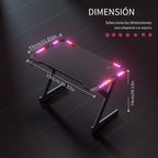Escritorio gaming resistente en forma de Y con luces LED RGB duales, mesa de ordenador con portavasos y gancho para auriculares, superficie ergonómica de fibra de carbono, mesa para gamers para oficina en casa, dormitorio, negro