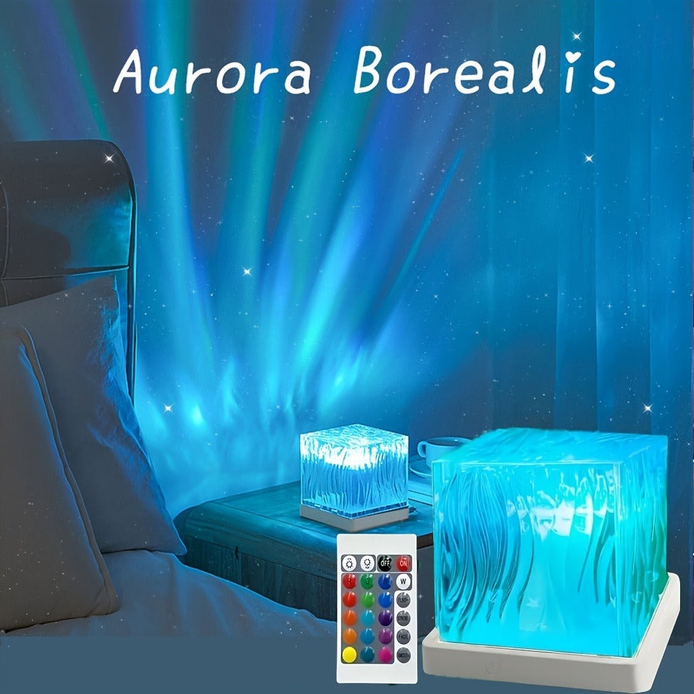 1 Proyector Inalámbrico de Luz Aurora y Estrellas de 16 Colores con Control Remoto - Batería Incorporada, Recargable por USB, Brillo Ajustable, Lámpara de Noche LED Aurora de Mesa, Luz Ambiental RGB, Perfecto para Ambiente de Dormitorio, Sala de Juegos, F