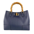Bolso de cuero real con asas de bambú hecho en Italia, bolso de mujer, bolso de bambú de cuero