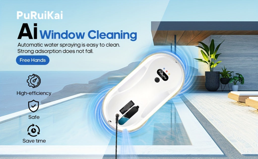 Robot limpiador de ventanas inteligente PuRuiKai 09, limpiador de cristales eléctrico totalmente automático, botella rociadora con control remoto para el hogar con 10 paños de limpieza, nuevo producto de Navidad