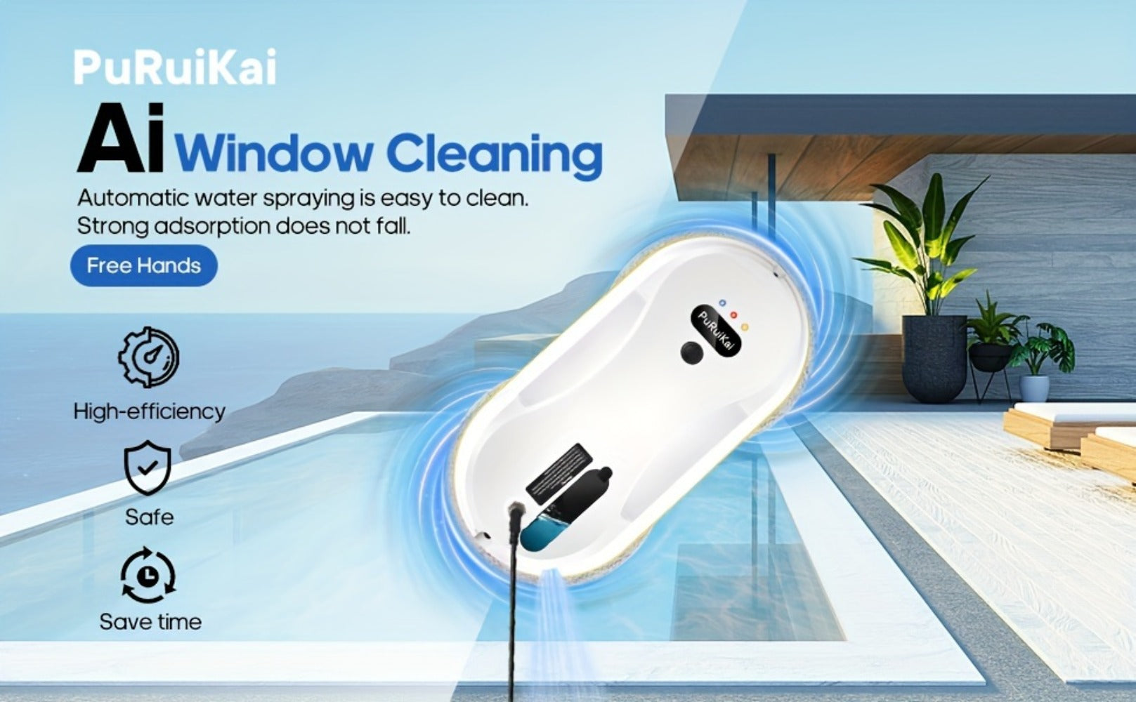 Robot limpiador de ventanas inteligente PuRuiKai 09, limpiador de cristales eléctrico totalmente automático, botella rociadora con control remoto para el hogar con 10 paños de limpieza, nuevo producto de Navidad