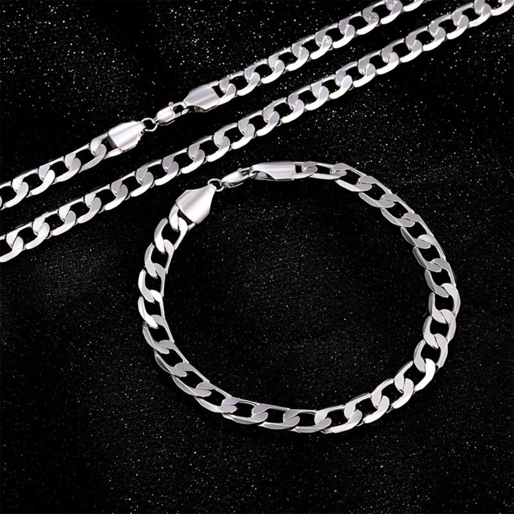 Conjunto de dos piezas de cadena de moda de plata 925, collar y pulsera para hombre, cadena pura para hombre, regalo de San Valentín, regalo del Día del Padre con caja de regalo exquisita incluida