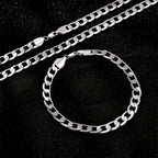 Conjunto de dos piezas de cadena de moda de plata 925, collar y pulsera para hombre, cadena pura para hombre, regalo de San Valentín, regalo del Día del Padre con caja de regalo exquisita incluida