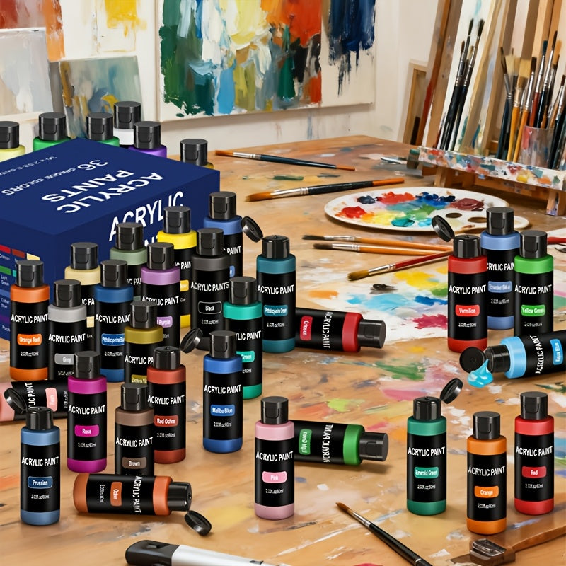 Set de Pinturas Acrílicas de 12/24/36 Colores, 60ml/2.03oz de Pinturas Acrílicas, Set de Pinturas Multifuncional para Manualidades Artísticas, Pintura al Óleo Pintura a Mano Creativa, Adecuado para Pintura al Óleo, Pinturas Acrílicas de Color Puro de Alta