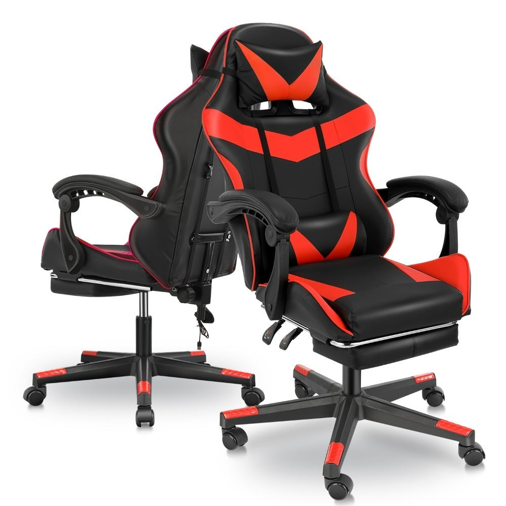 Silla de gaming con reposapiés, silla de gaming ergonómica, silla de ordenador con soporte lumbar, reposacabezas, sillas de PC de altura ajustable con asiento giratorio de 360° para oficina o gaming