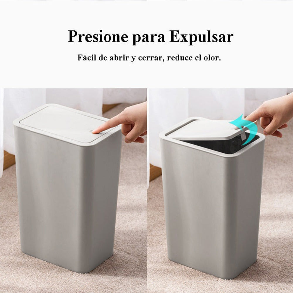 Bote de basura para baño con tapa, 10L / 15L de Capacidad - pequeño cubo de basura con tapa desplegable, Cubo Basura para Oficina, Habitacion, Cocina - Negro/Blanco/Gris