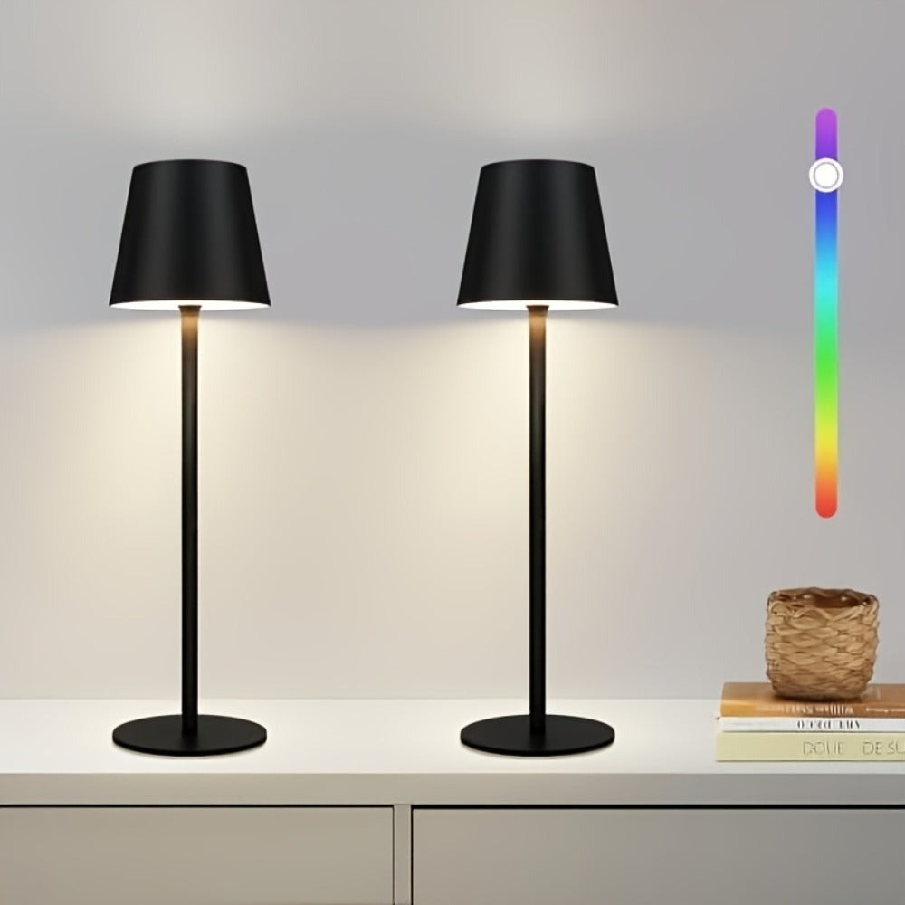 2 Lámparas de Mesa LED Inalámbricas - Lámpara de Noche táctil regulable, Lámpara de Mesa Negra, Lámpara de Noche USB Recargable de Metal para Mesita de Noche y Escritorio (Paquete de 2)