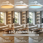 Ventilador de Techo con Luz LED Aspas Retráctiles, SPTO-2, 3 Tonalidades, Control Remoto, 6 Velocidades, Motor DC Silencioso, Temporizador, Sin WiFi
