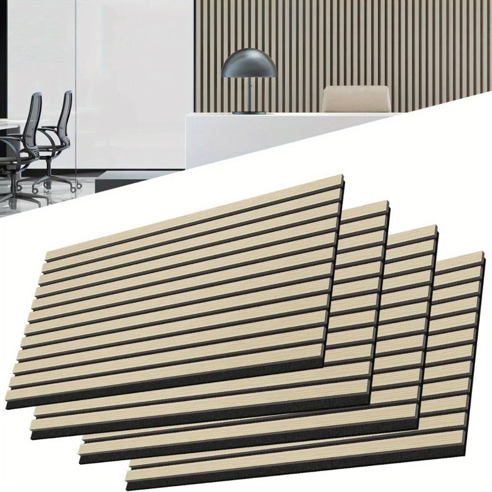 Conjunto de paneles acústicos de 4 piezas, paneles de pared hechos de chapa de madera auténtica, paneles acústicos de listones para paredes, paneles de madera en relieve 3D y fieltro acústico, tamaño 120 x 60 cm, color madera antracita marrón