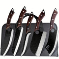 Juego de 5 cuchillos de cocina profesionales, juego de cuchillos de chef, cuchillo de cocina forjado a mano, perfecto para cuchillo de corte, cuchillo afilado de acero inoxidable 7Cr17Mov, mango de madera afilado, cuchillo de chef que incluye bolsa de tra