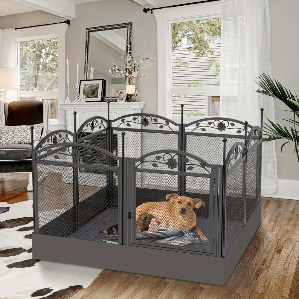 Parque de juegos resistente para perros de 8 paneles: Valla de metal para cachorros y perros, apta para uso en interiores y exteriores, recinto de ejercicio plegable para mascotas con almohadilla, ideal para partos y entrenamiento, incluye puerta, adecuad