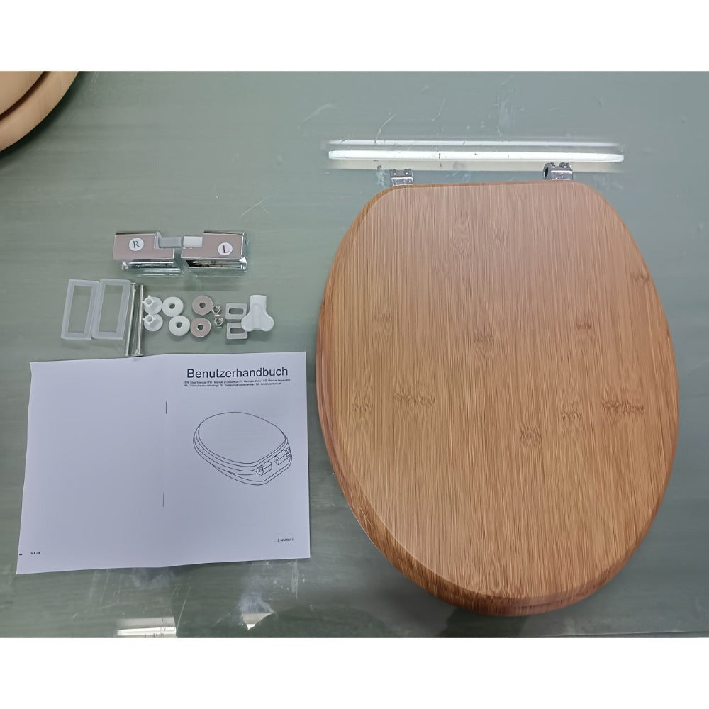 1 unidad de tapa de inodoro de madera con cierre suave, asiento de inodoro, fácil de limpiar, fácil de instalar, MDF, capacidad de carga de 175 kg, forma de O, nota: la color real es más oscuro que la imagen