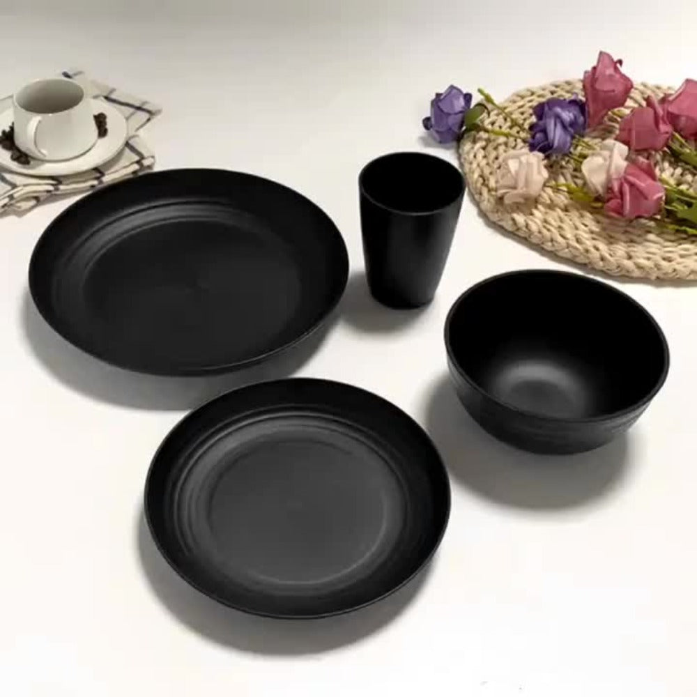 Juego de vajilla duradero de 32/16 piezas de paja de trigo - Apto para microondas y lavavajillas - Platos, cuencos y tazas reutilizables - ¡Perfecto para uso diario!