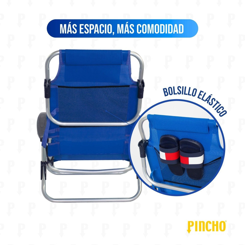 Silla de Playa Plegable Reclinable Aluminio ligera 4 posiciones Respaldo Ajustable bolsillo bebida transporte camping jardin turquesa o azul navy