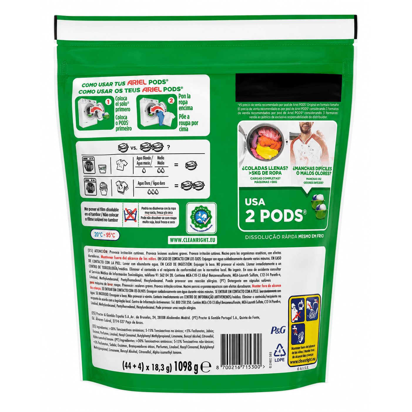 PACK 60CAPSULAS O PACK 105 CAPSULAS DETERGENTE LAVADORA ARIEL (3X35)