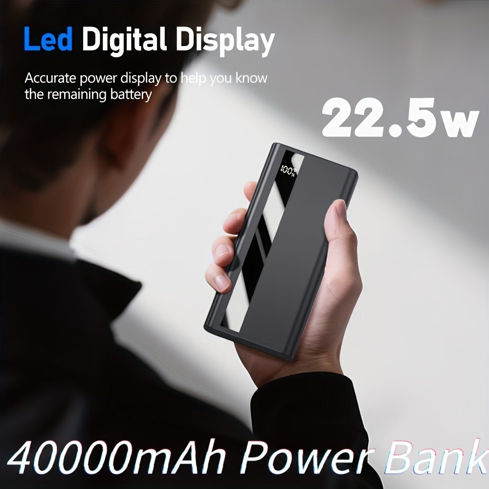 40000mAh Power Bank Cargador Portátil - Soporte PD 22.5W y QC4.0 Carga Rápida con 2 Cables de Salida Integrados y Pantalla LED para iPhone, Teléfonos Android y la Mayoría de Dispositivos Electrónicos