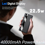 40000mAh Power Bank Cargador Portátil - Soporte PD 22.5W y QC4.0 Carga Rápida con 2 Cables de Salida Integrados y Pantalla LED para iPhone, Teléfonos Android y la Mayoría de Dispositivos Electrónicos