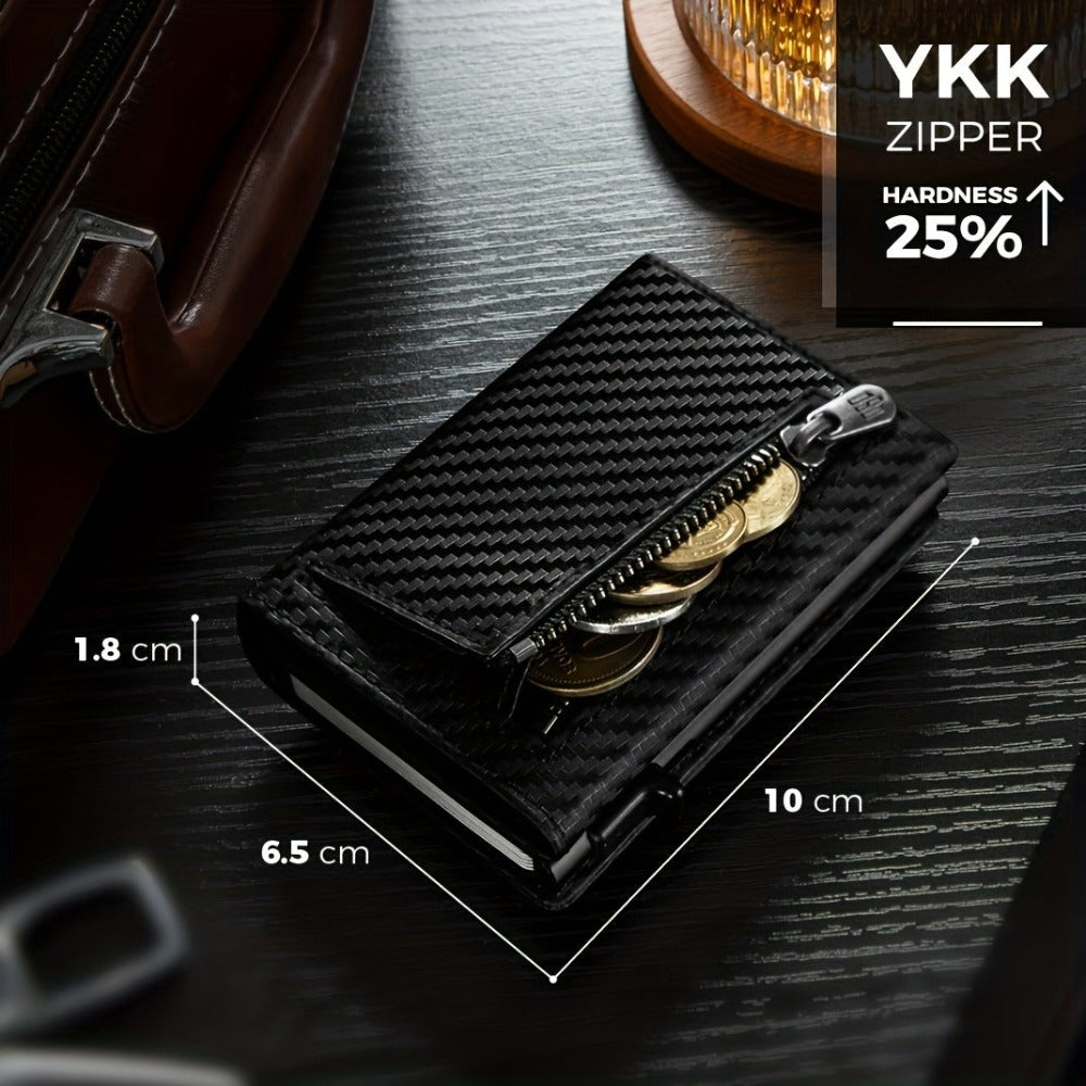 Cartera para Hombre DODENSHA MagSnap con Protección RFID, Estuche de Tarjetas I Cartera Inteligente Pequeña para 10+ Tarjetas i Compartimento Monedero i Carcasa AirTag Incluyida (Carbono)